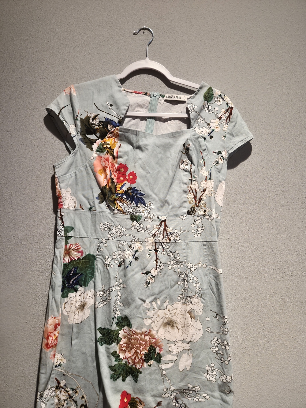Grace Karin Light Blue Floral Midi Dress